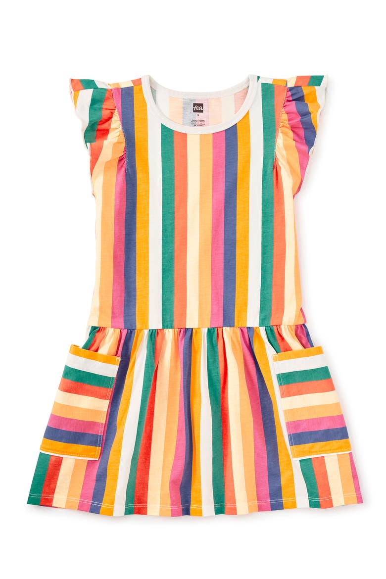 Flutter Sleeve Pocket Dress, Main, color, Lamu Sunset Stripe