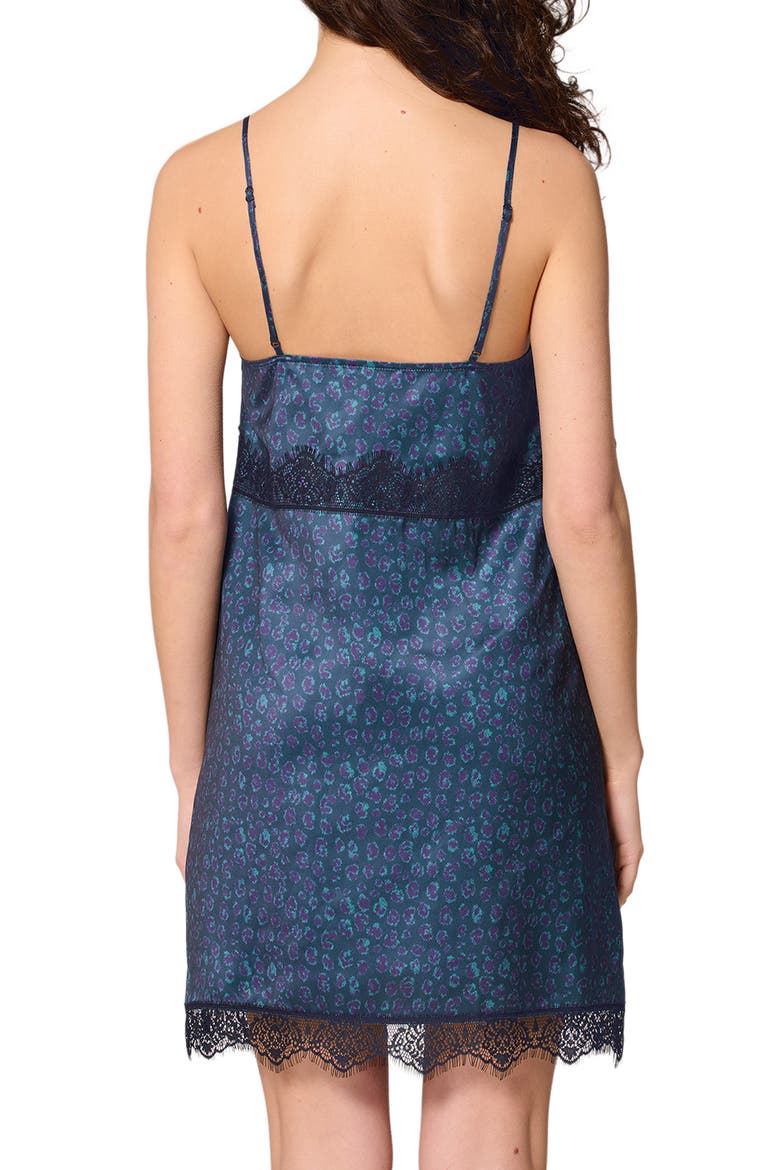 Lace Trim Satin Chemise, Alternate, color, FELINE BLUE