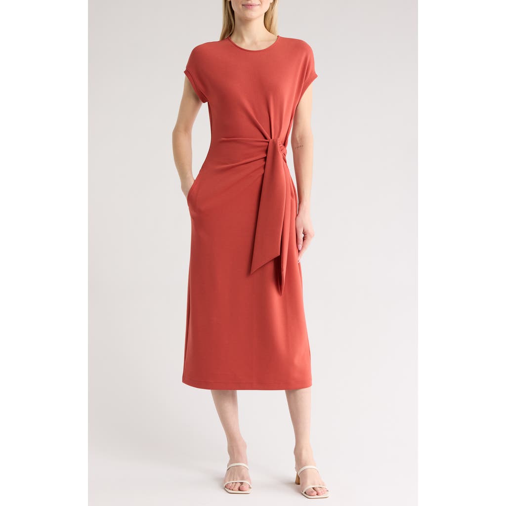 Nordstrom Tie Waist Midi Dress In Rust Spice