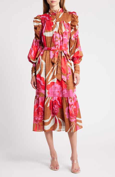 CIEBON Adele Floral Print Long Sleeve Midi Dress