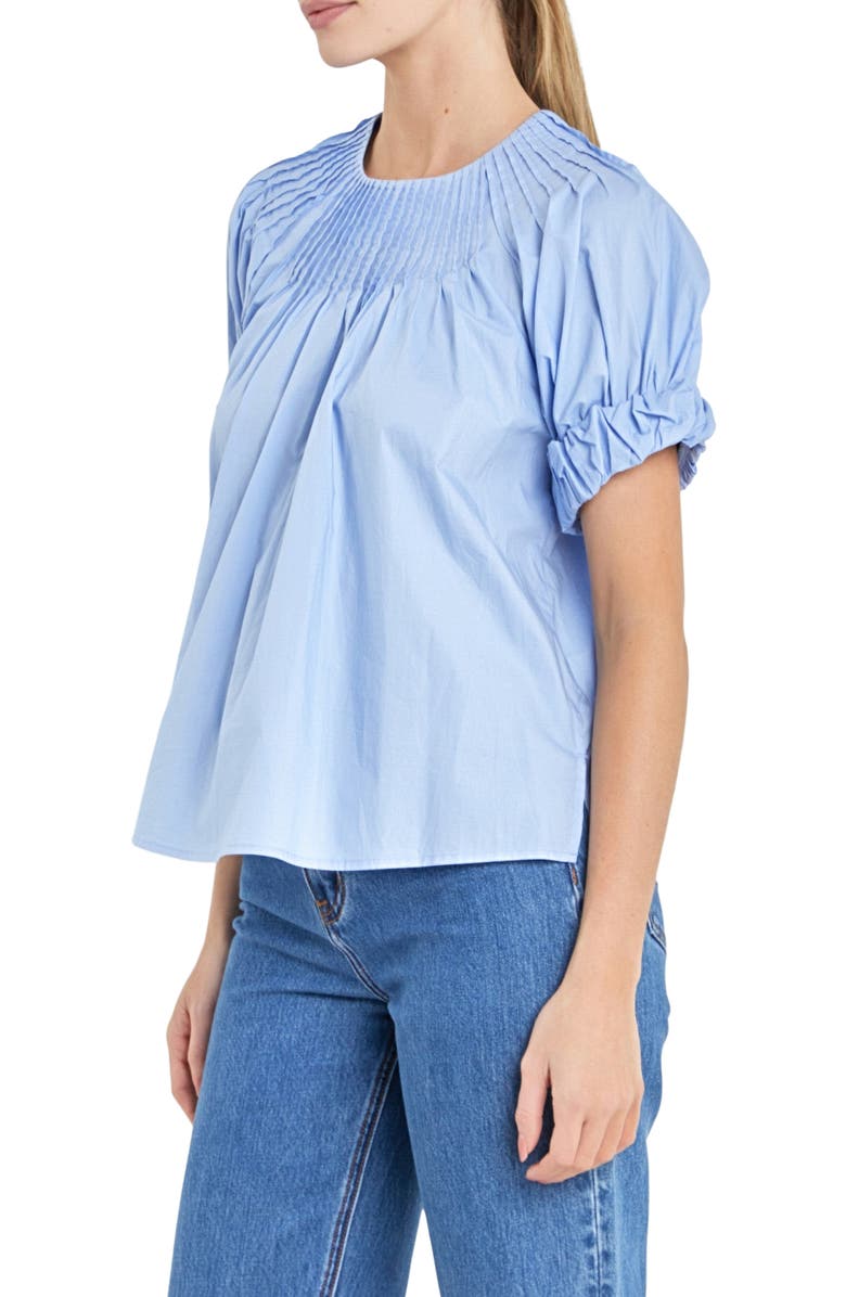 English Factory Pintuck Yoke Top, Alternate, color, Blue