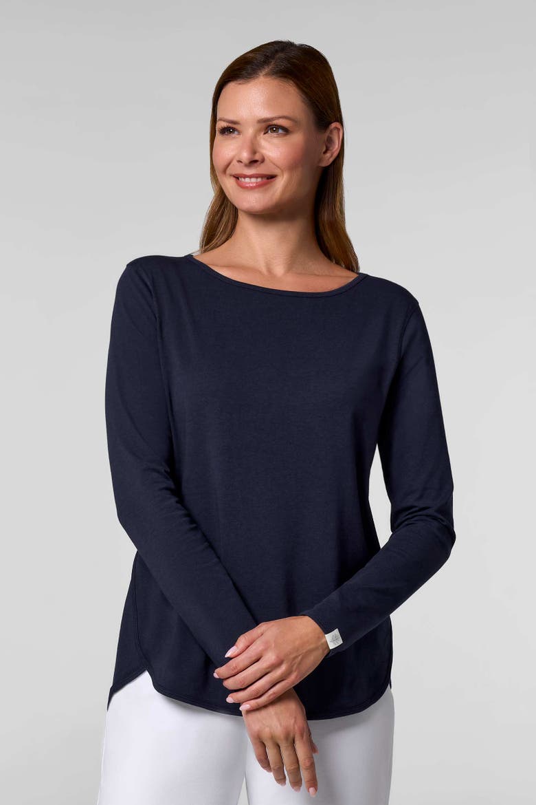 Women's Heyday Side Split Long Sleeve Shirt, UPF 50+ Sun Protection, Alternate, color, Navy