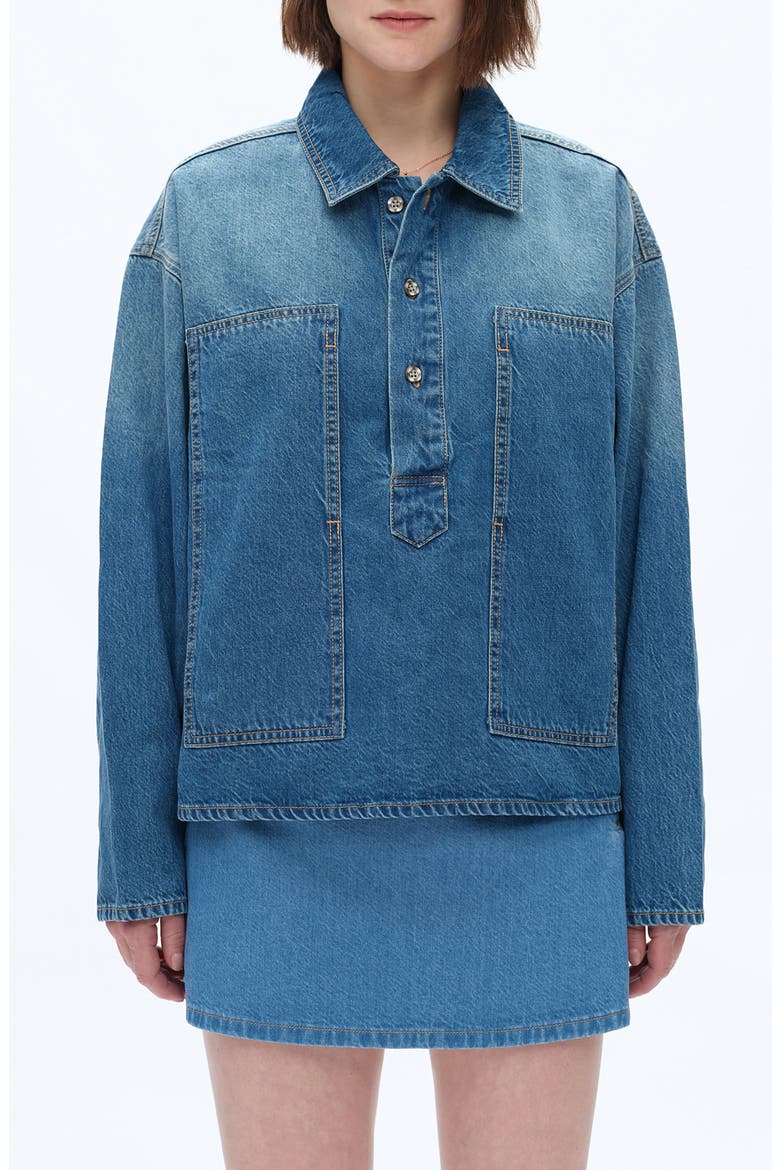 Relaxed Ombé Denim Popover Shirt, Main, color, MEDIUM BLUE