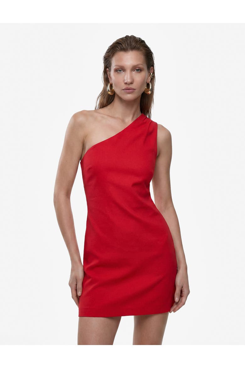 Linen Blend Asymmetric One Shoulder Mini Dress, Alternate, color, RED