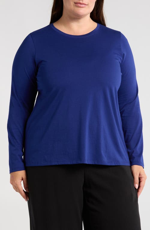Eileen Fisher Long Sleeve Crewneck Organic Cotton Top In Infinity