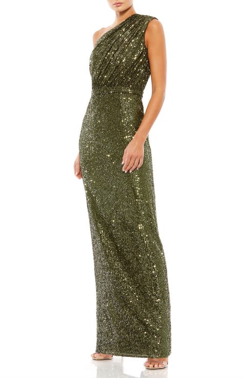 Women’s One Shoulder Ruched Sequin Evening Gown