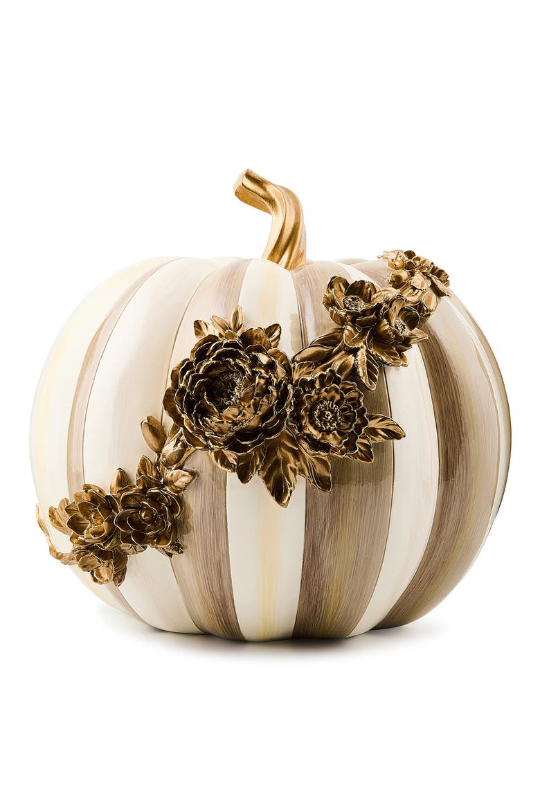 Mocha Stripe Floral Garland Pumpkin, Main, color, BROWN