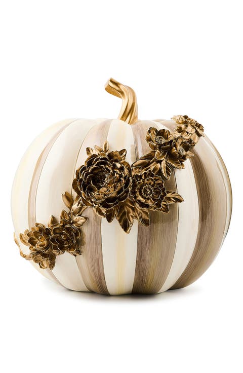 Mocha Stripe Floral Garland Pumpkin