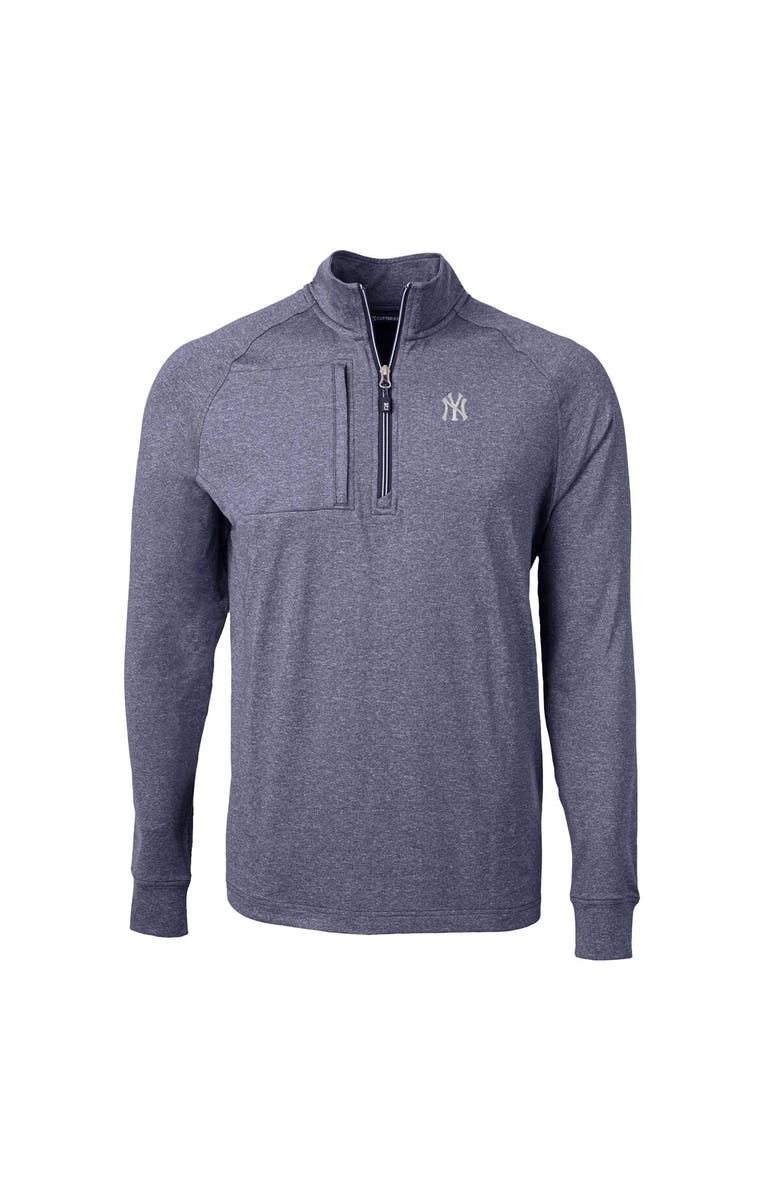 Cutter & Buck Men's Cutter & Buck Heather Navy New York Yankees Big & Tall Adapt Eco Knit Stretch Recycled Quarter-Zip Pullover Top, Alternate, color, Heather Navy