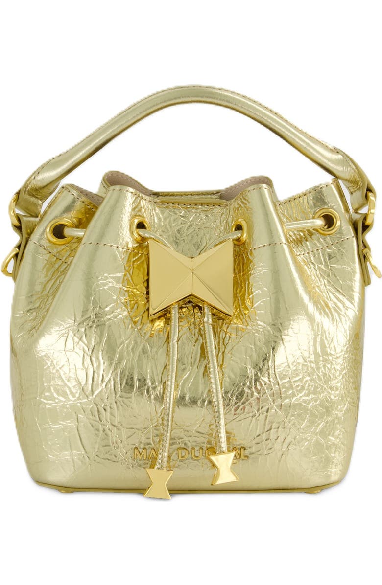 Mac Duggal Crinkle Metallic Leather Bucket Handbag, Main, color,