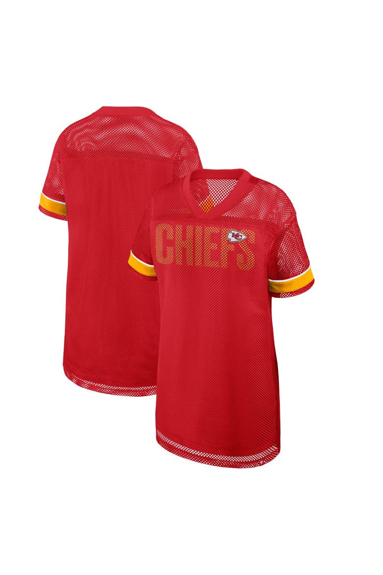 Women's Fanatics  Red Kansas City Chiefs Oversized Team First Deep Route Mesh V-Neck Dress, Main, color, Red