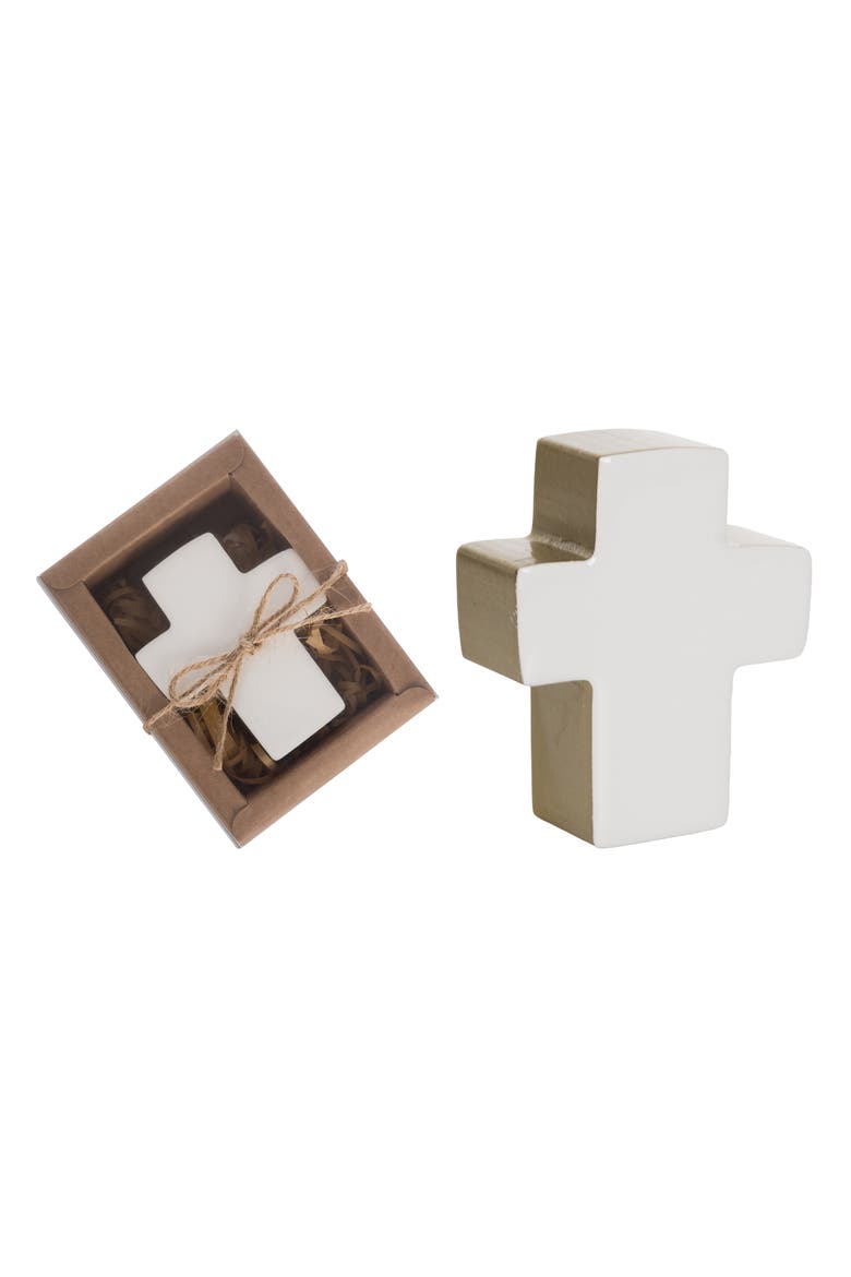MDF and Epoxy Cross in Box White and Gold for Spring Home Decor, Main, color, Off-White