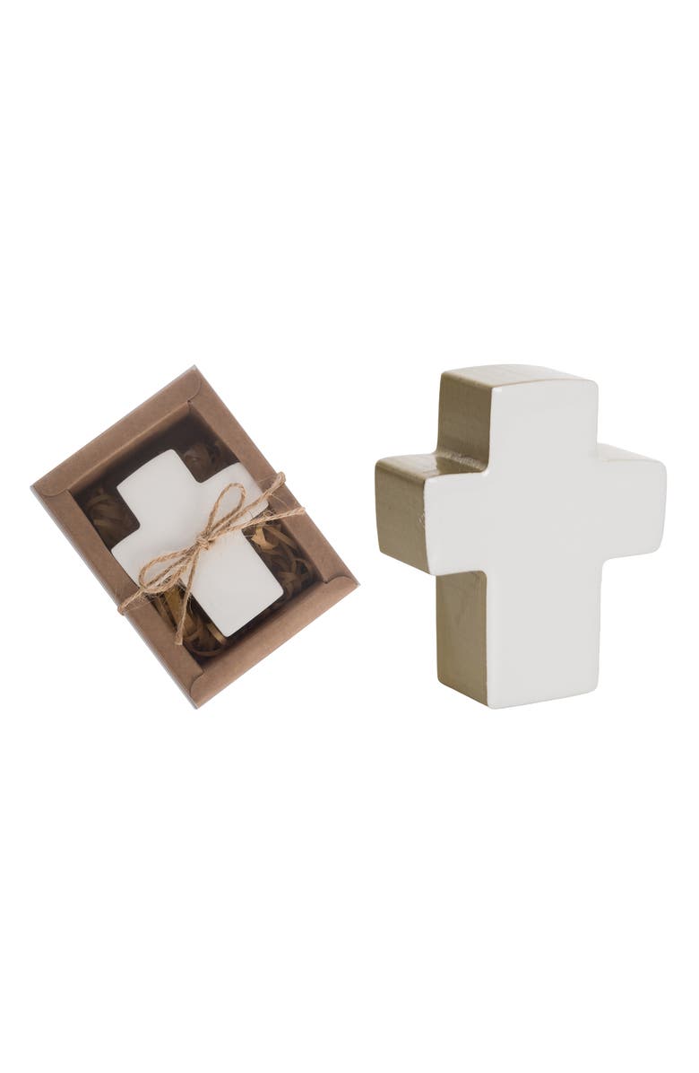 Transpac MDF and Epoxy Cross in Box White and Gold for Spring Home Decor, Main, color, Multicolored