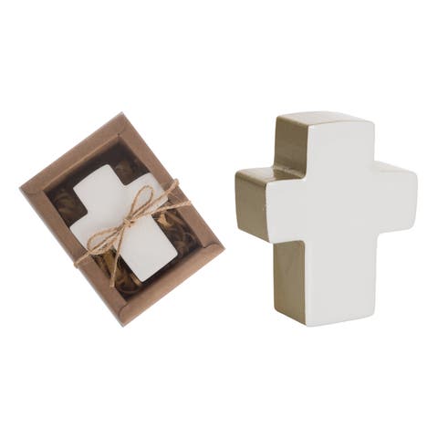 MDF and Epoxy Cross in Box White and Gold for Spring Home Decor