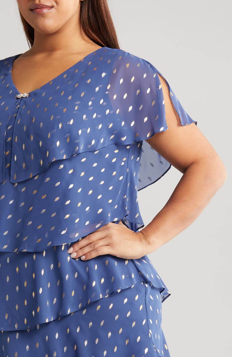 SLNY Foil Print Tiered Cocktail Dress, Alternate, color, Wedgewood