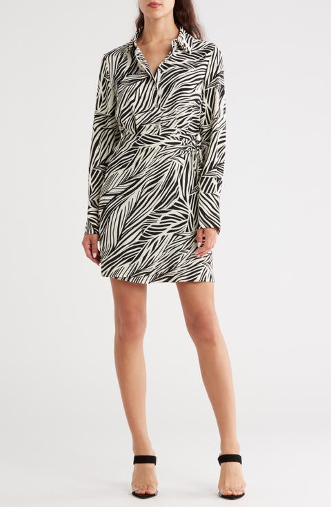 Palm Print Long Sleeve Shirtdress