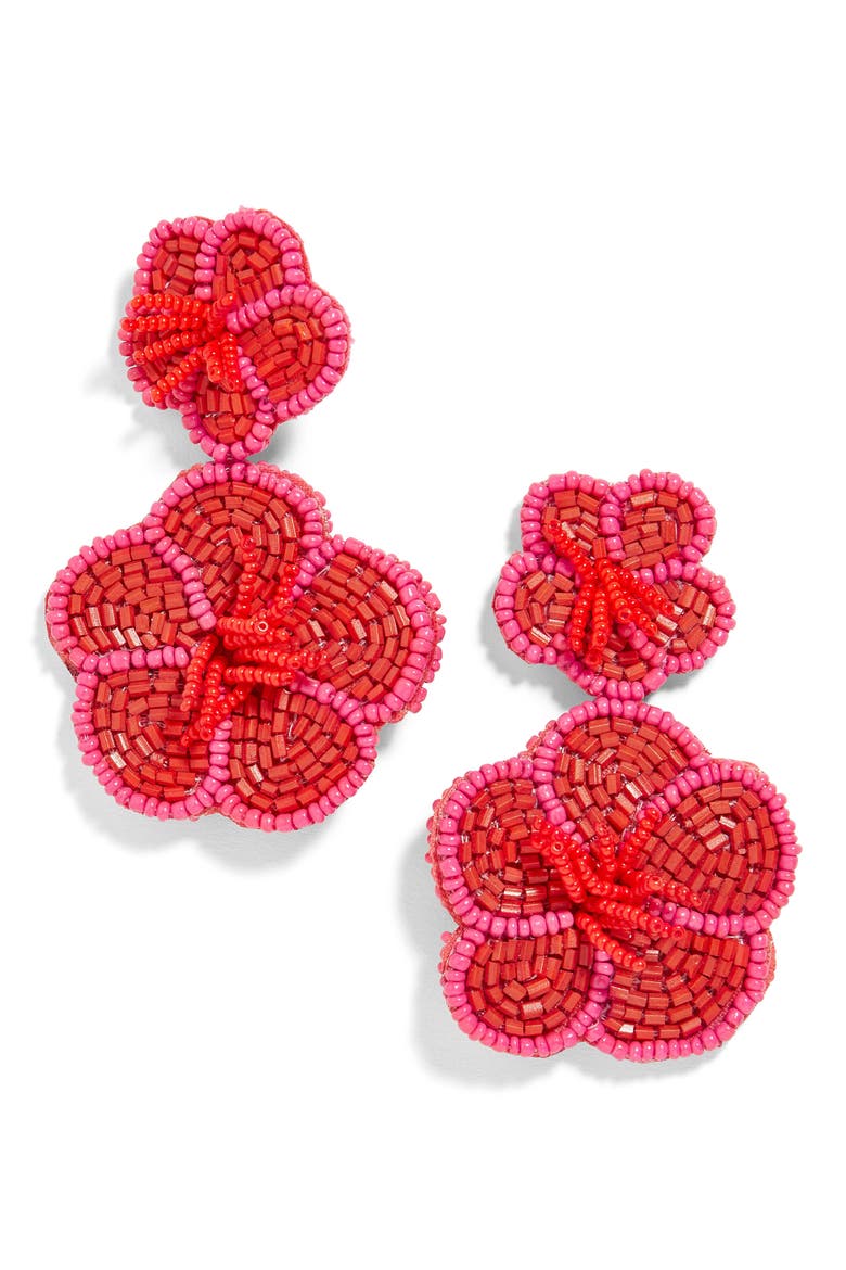 Rosa Flower Drop Earrings, Main, color, RED