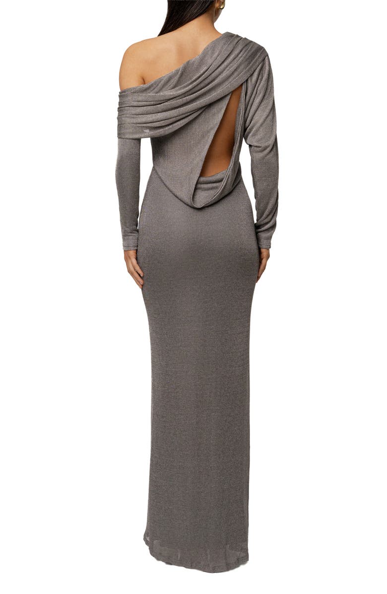 JLUXLABEL Drape & Shine Metallic One-Shoulder Long Sleeve Knit Dress, Alternate, color, Silver
