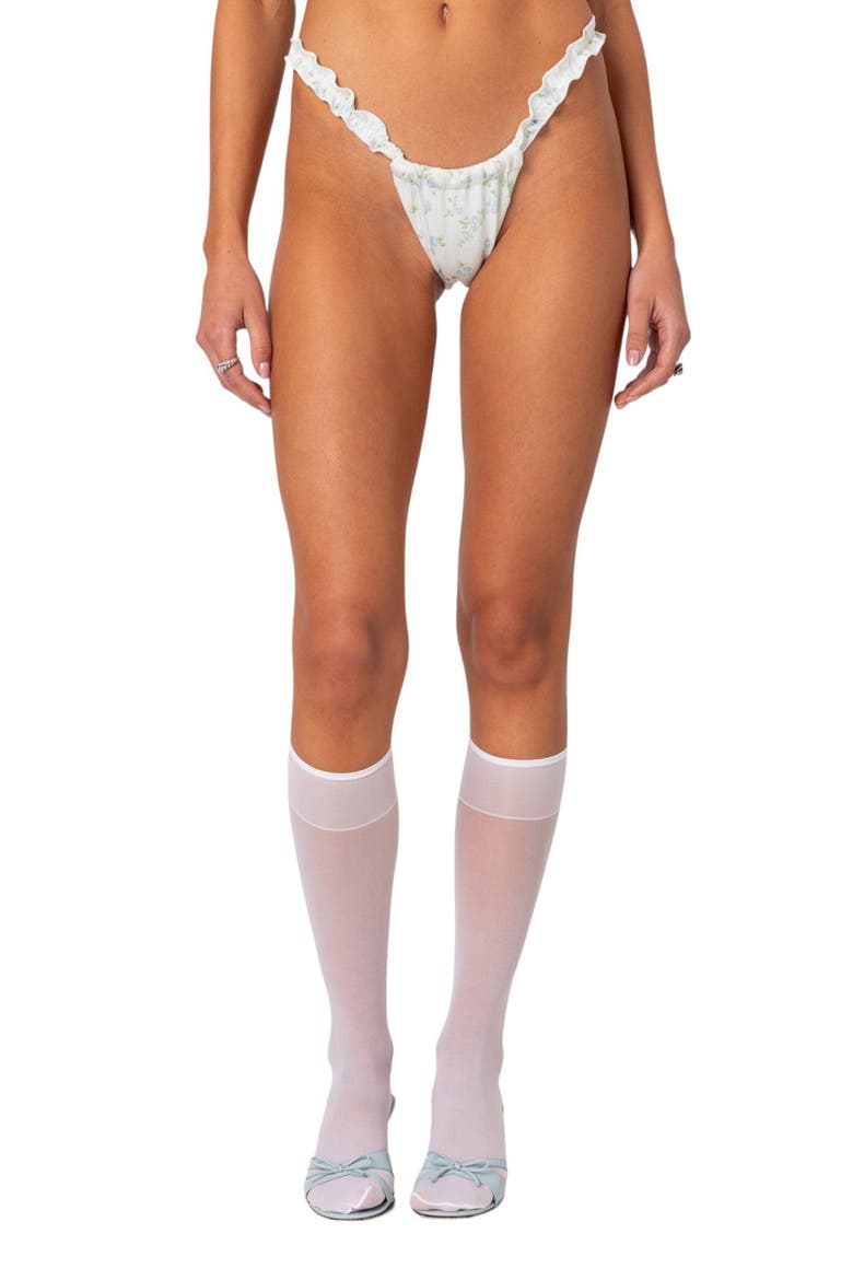 Scrunched Floral Bikini Bottoms, Main, color, WHITE