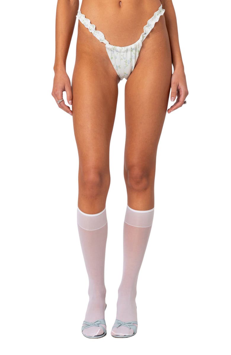 EDIKTED Scrunched Floral Bikini Bottoms, Main, color, White