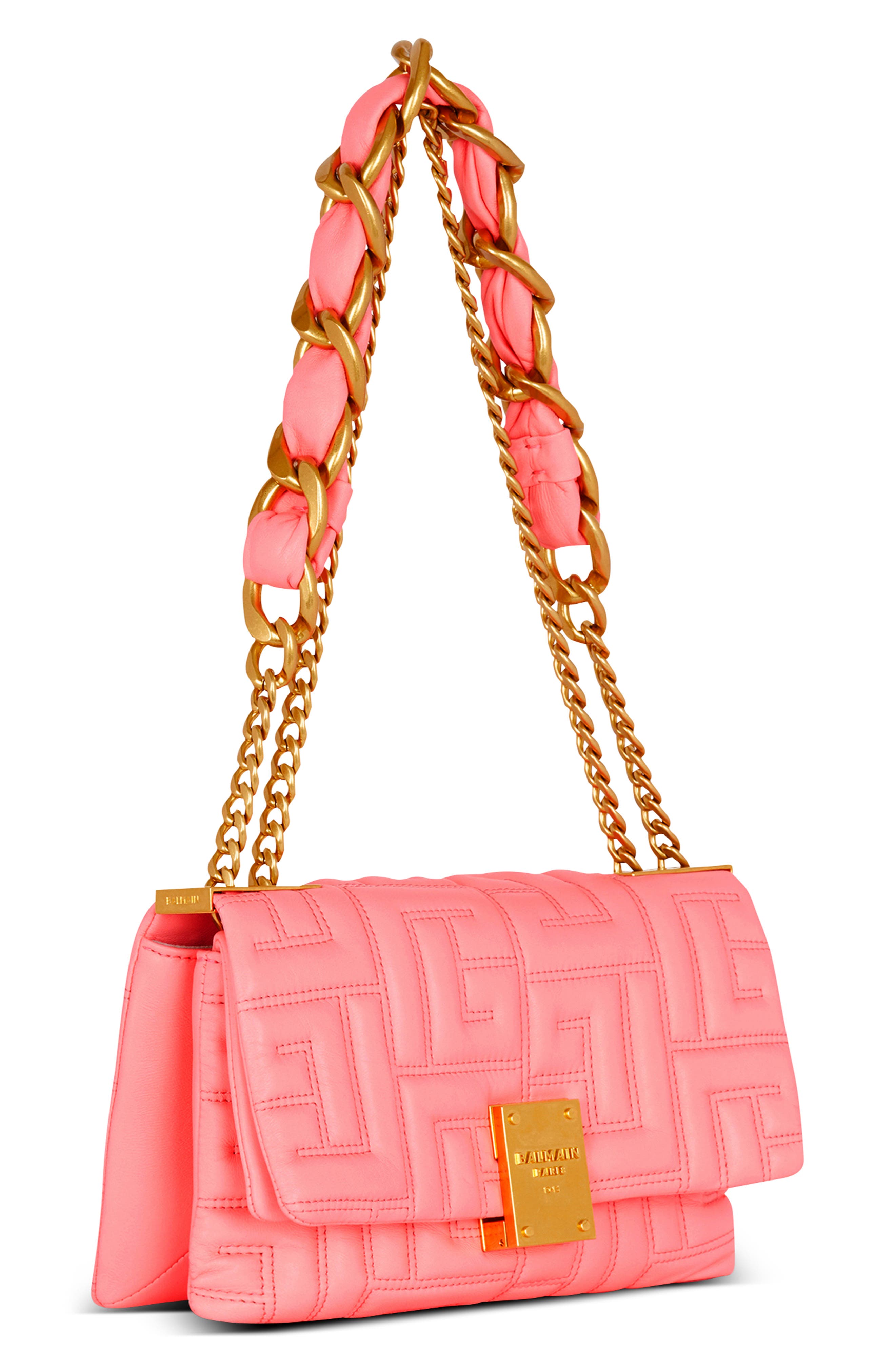 Balmain 1945 Soft Monogram Quilted Lambskin Leather Shoulder Bag, Alternate, color, 