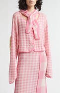 YanYan Gingham Check Wool Cardigan with Removable Hood