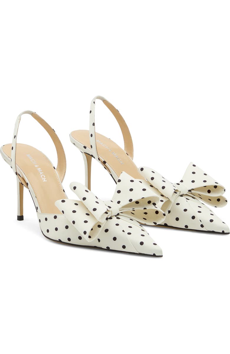 Mach & Mach Le Cadeau Bow Polka Dot Slingback Pump, Main, color, White/ Black