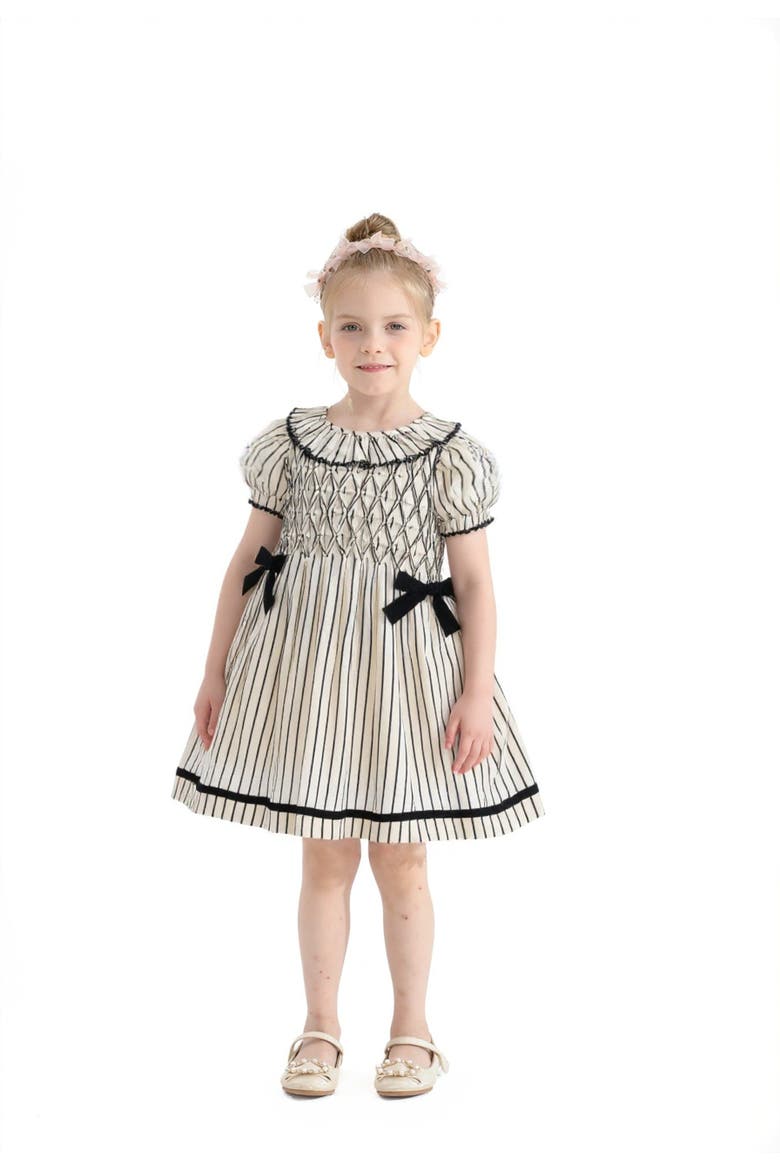Inkstripe Velvet Bow Dress, Alternate, color, Ivory