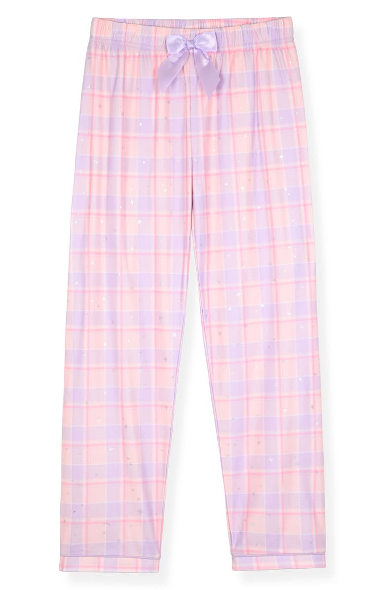 SLEEP ON IT Kids' Check Two-Piece Long Pajamas & Headband Set, Alternate, color, Purple/Pink