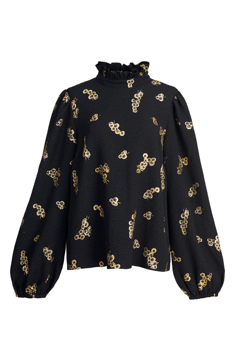 Essentiel Antwerp Adries Gold Floral Ruffle Neck Top, Alternate, color, 