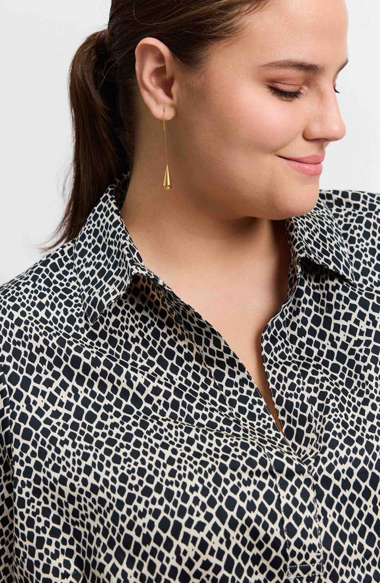 Foxcroft Frankie Abstract Print Cotton Sateen Popover Top, Alternate, color, 