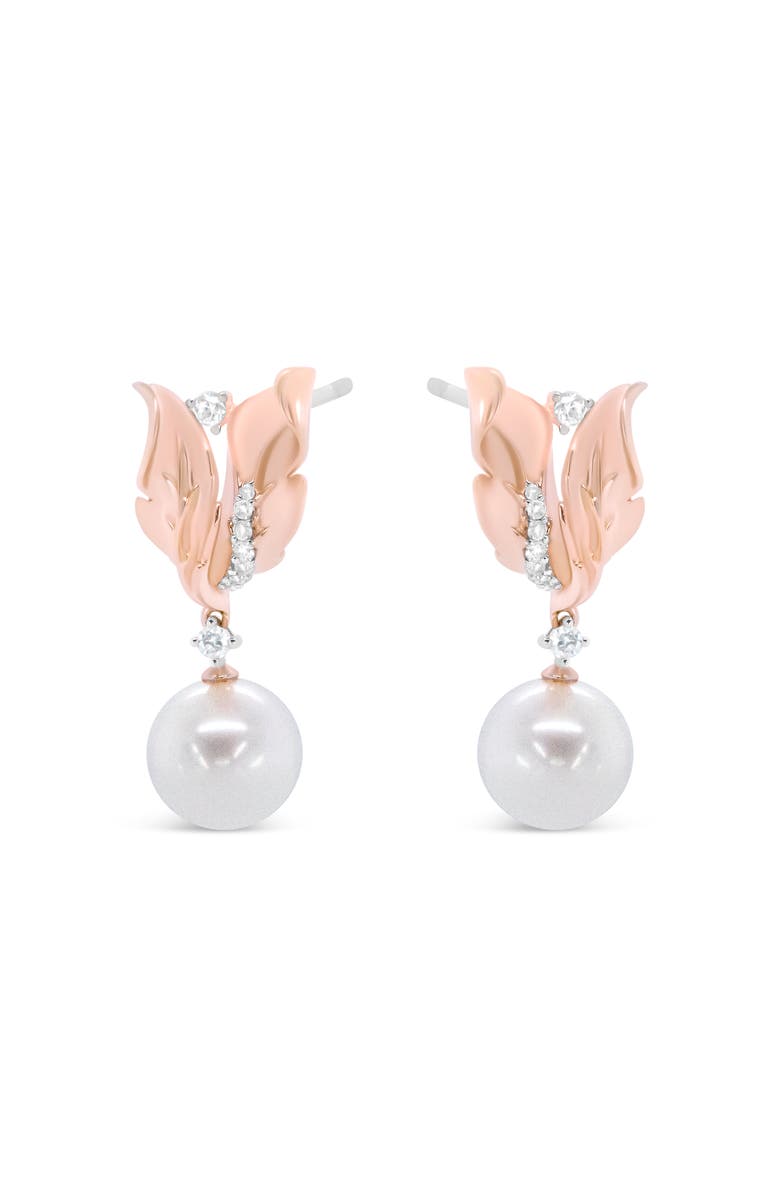 Haus of Brilliance 14K Rose Gold 1/6 Cttw Round Diamond and 8mm Round Pearl Floral Drop Stud Earrings, Alternate, color, Pink
