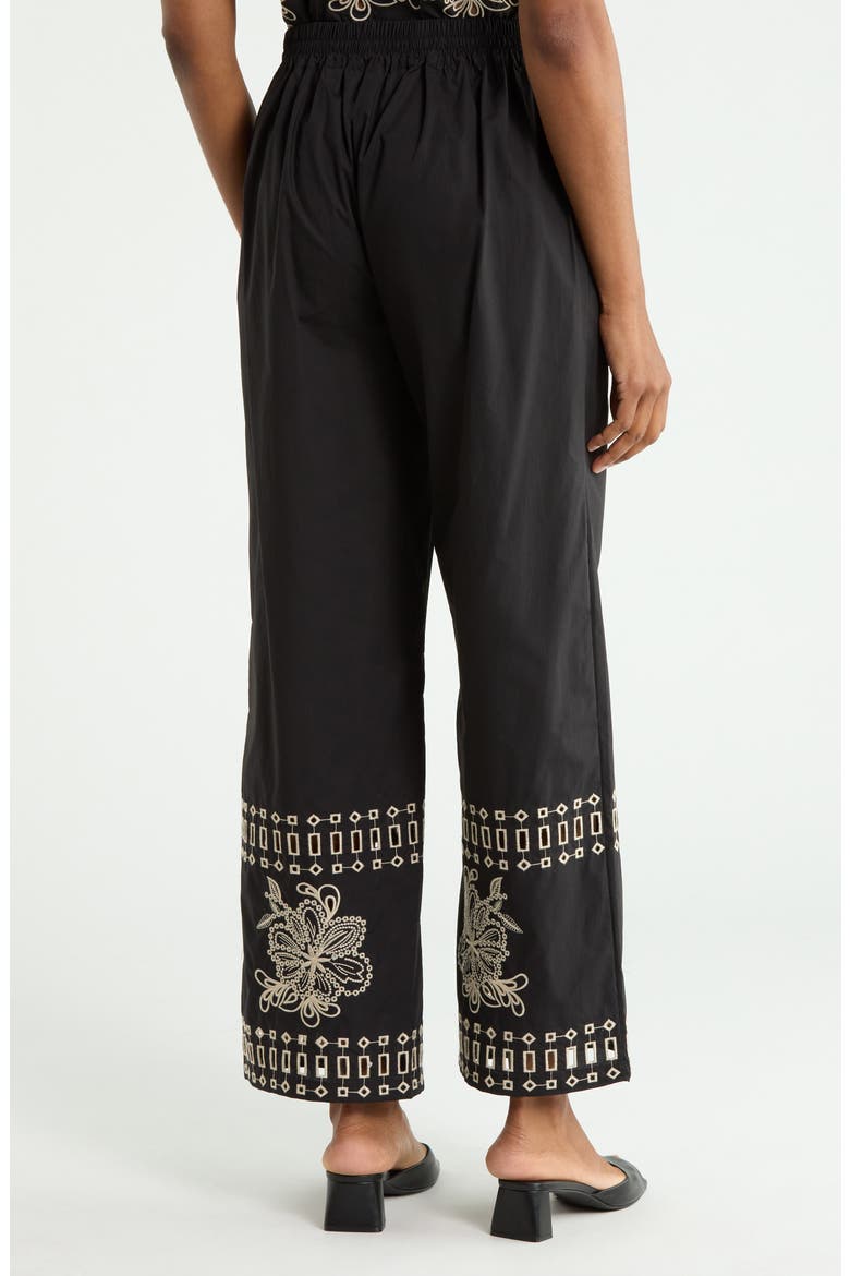 Embroidered Hem Pull-On Pants, Alternate, color, BLACK/ IVORY EMBROIDERY