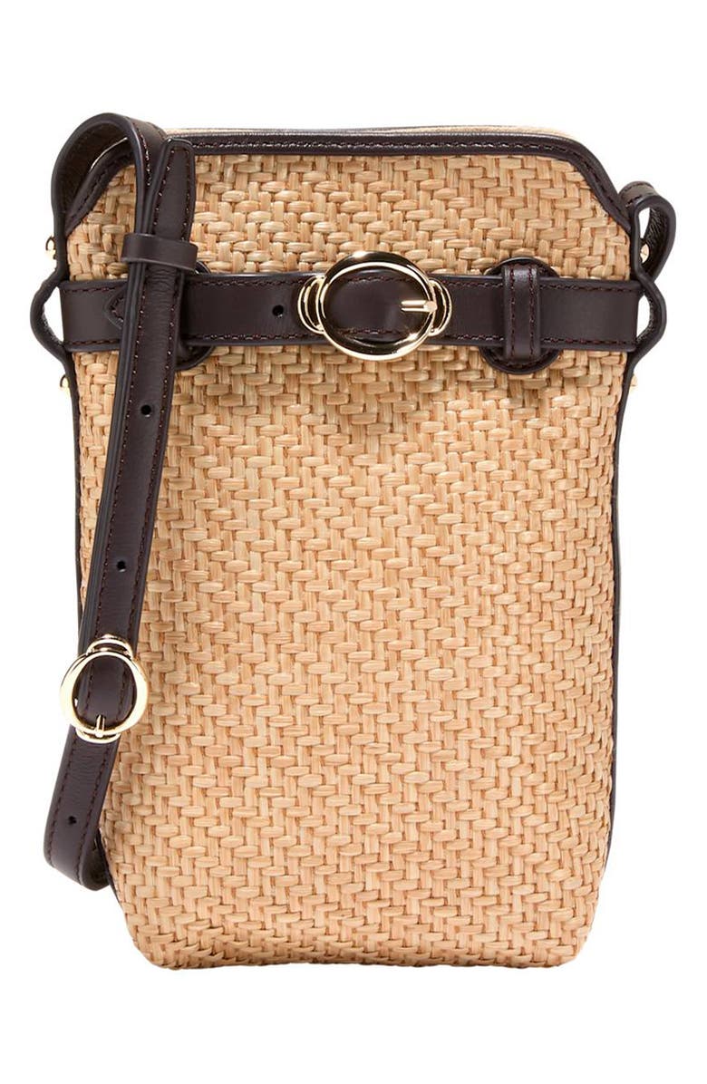 Cole Haan Alexandria Phone Pouch, Main, color, Natural Raffia /Dark Chocolate