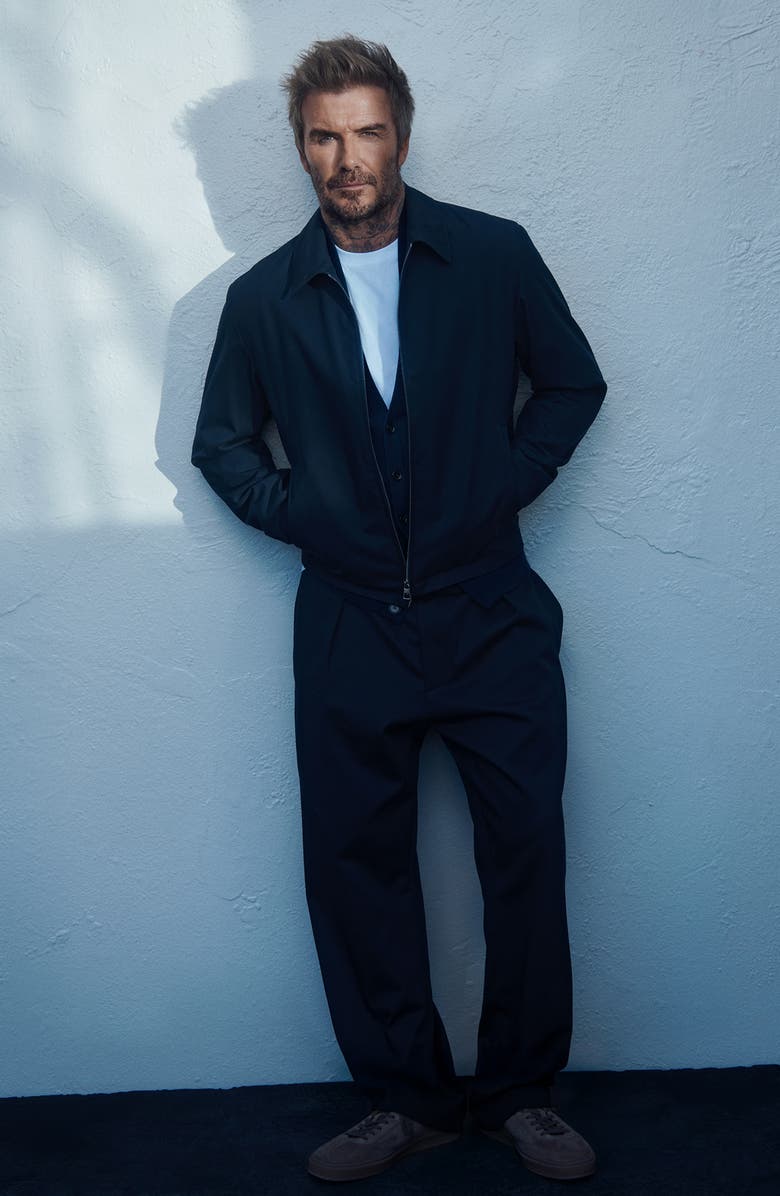 BOSS x Beckham Pleated Cotton Stretch Twill Dress Pants, Alternate, color, 