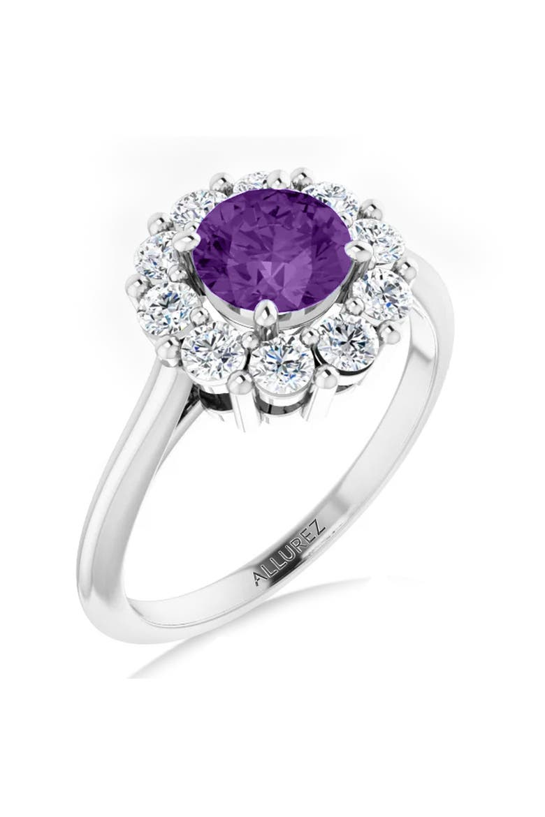 Round Lab Amethyst & Diamond Halo Ring 14K, Alternate, color, 1.25ct/White Gold