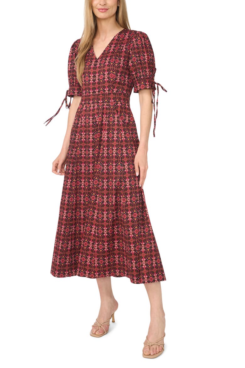 Balloon Sleeve Midi Dress, Alternate, color, RICH BLACK