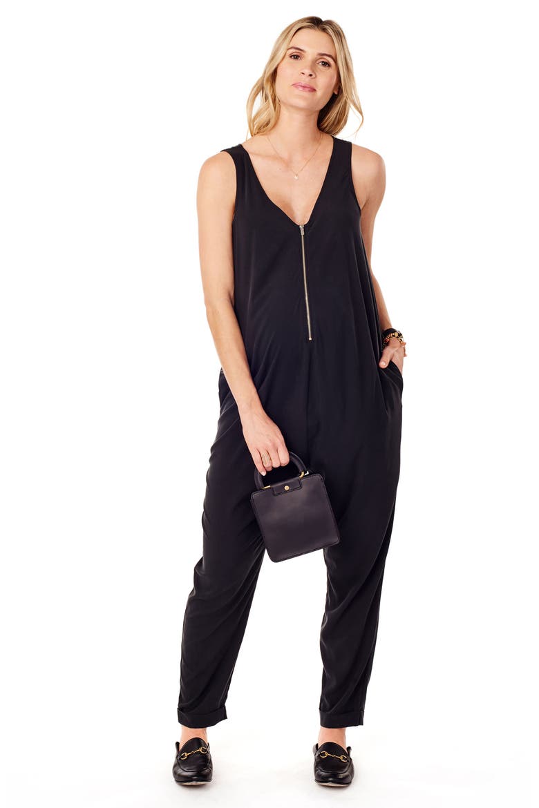 Ingrid & Isabel® Zip Front Maternity/Nursing Jumpsuit, Alternate, color, JET BLACK
