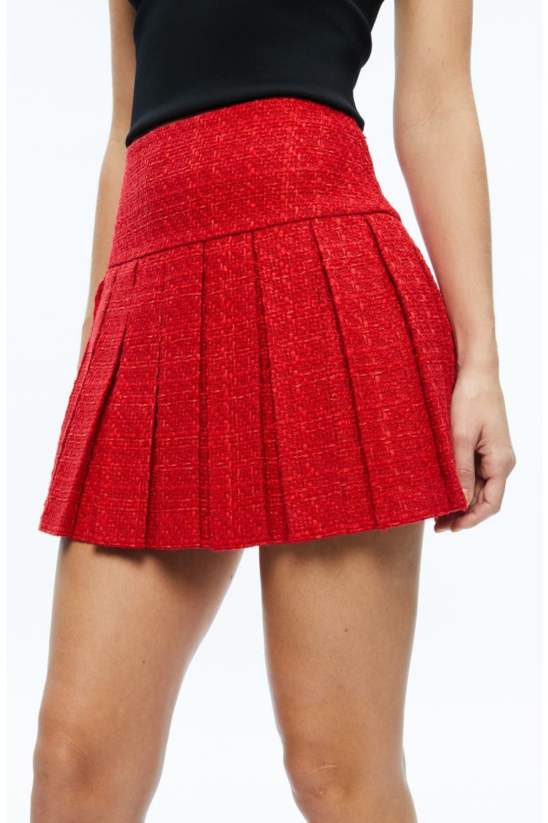 Emilie Box Pleat Tweed Miniskirt, Alternate, color, BRIGHT RUBY