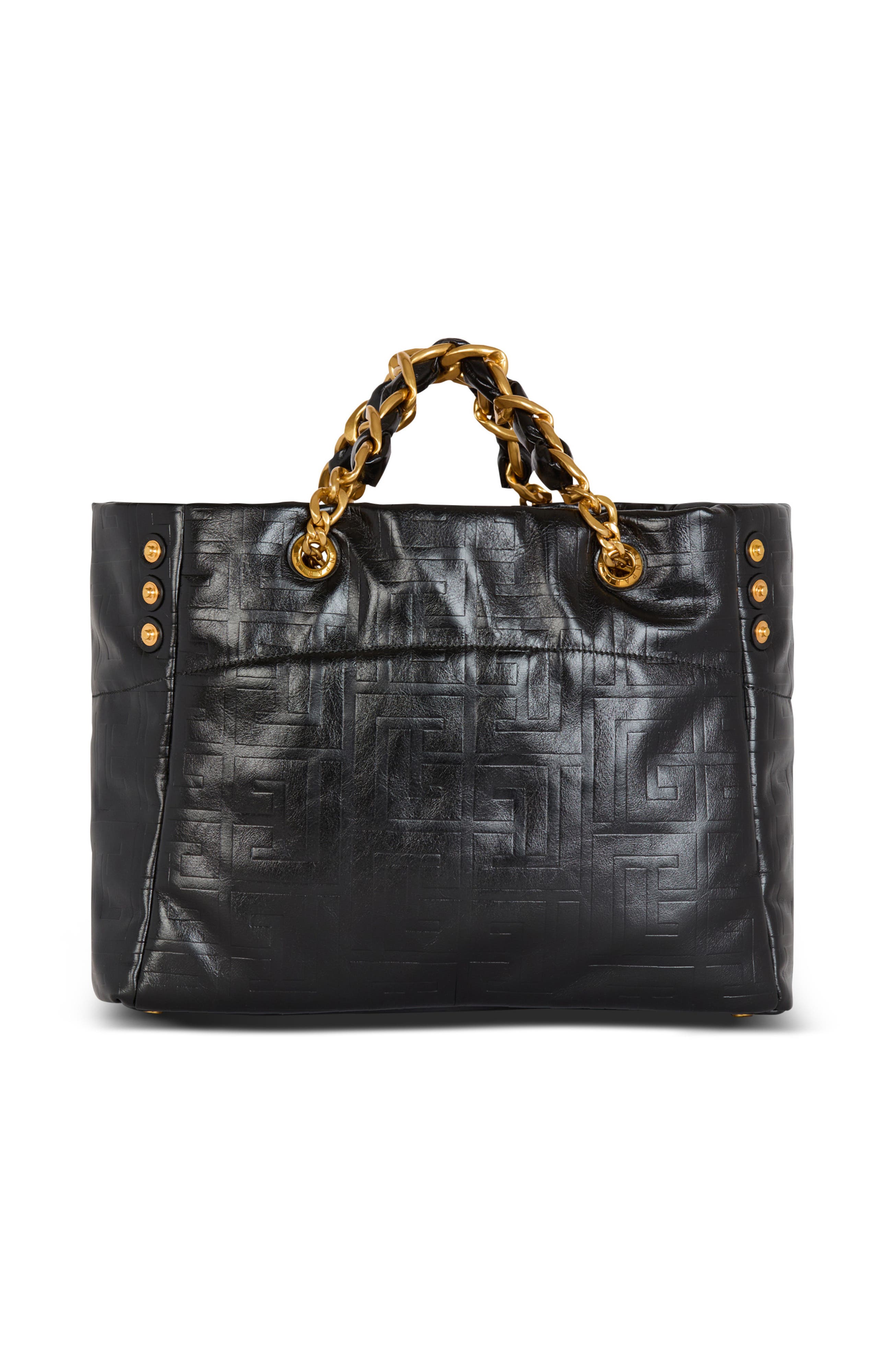 Balmain 1945 Soft crackled leather tote bag, Alternate, color, Black