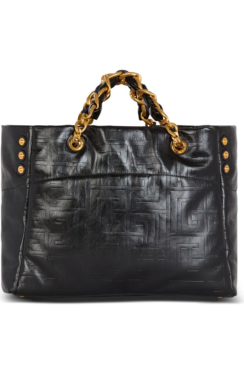 Balmain 1945 Soft crackled leather tote bag, Alternate, color, Black