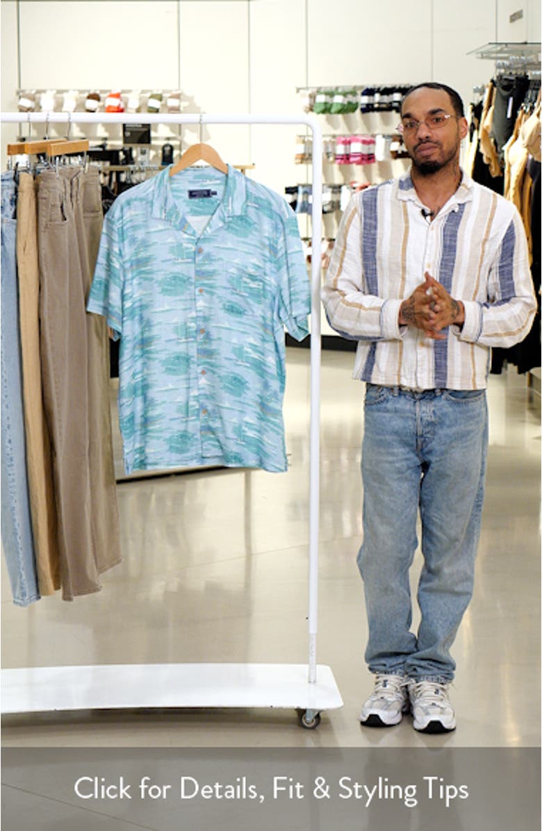 Island Life Print Linen Blend Camp Shirt, sales video thumbnail