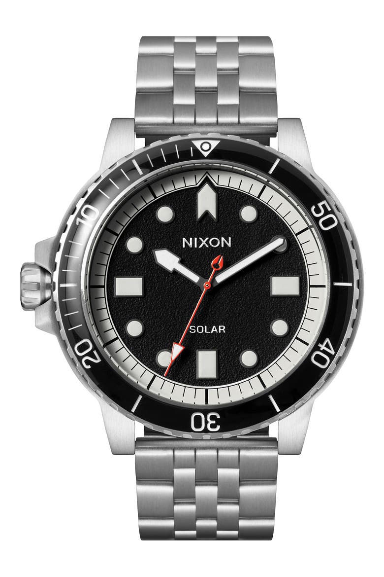 The Stinger Dive Bracelet Watch, 44mm, Main, color, SILVER / BLACK / WHITE