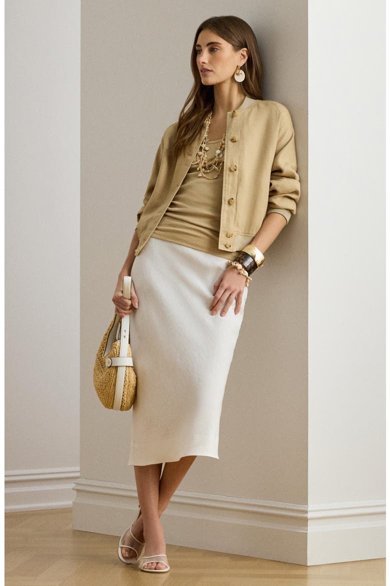 Linen Midi Pencil Skirt, Alternate, color, WHITE