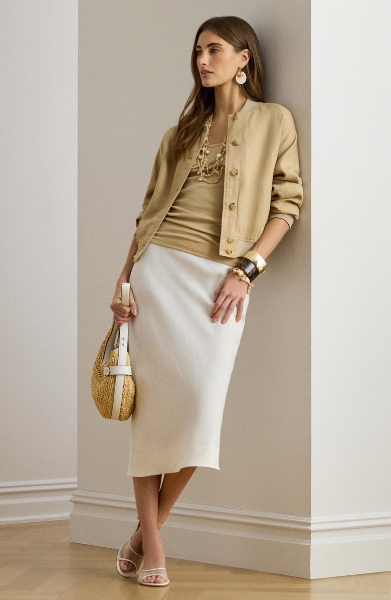 Lauren Ralph Lauren Linen Midi Pencil Skirt, Alternate, color, White