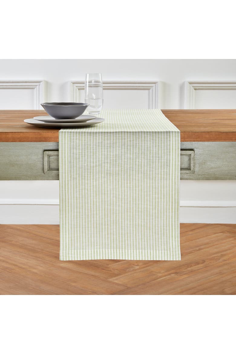 Narrow Stripe Linen Table Runner, Main, color, Sage and White