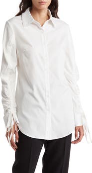 PATRIZIA LUCA Ruched Sleeve Button-Up Shirt