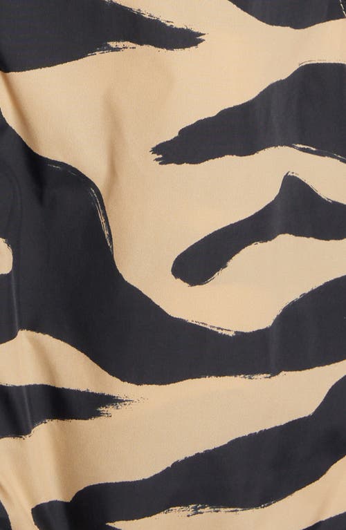 Off-white Hooded Zebra Stripe Balloon Sleeve Jacket In Beige Black