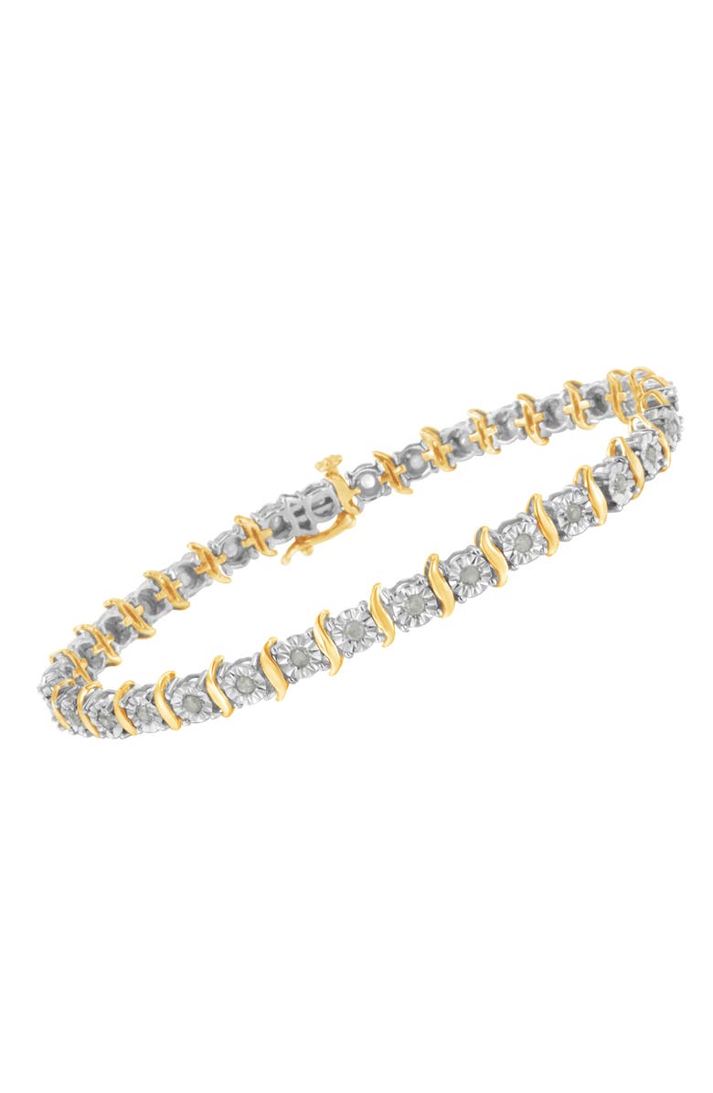 Haus of Brilliance Silver 1.0 Cttw Diamond S-Curve Link Miracle-Set Tennis Bracelet, Alternate, color, Yellowwhite Gold Over Silver