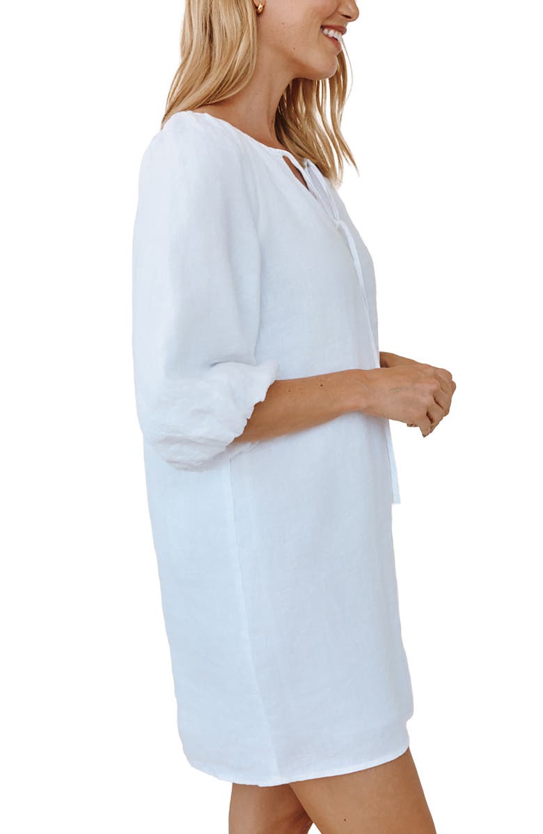 Bella Dahl Tie Neck Linen Shift Dress, Alternate, color, White